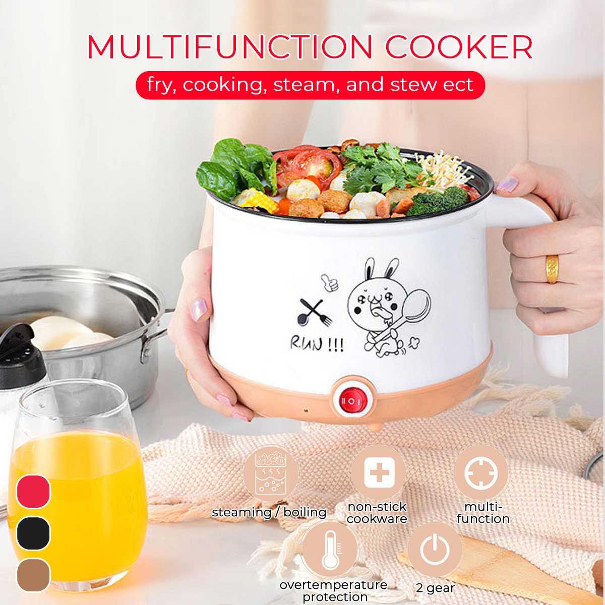 Mini Electric Rice Cooker 2 Layers 1.8L Food Steamer Multifunctional Meal Cooking Pot Machine Multicookers