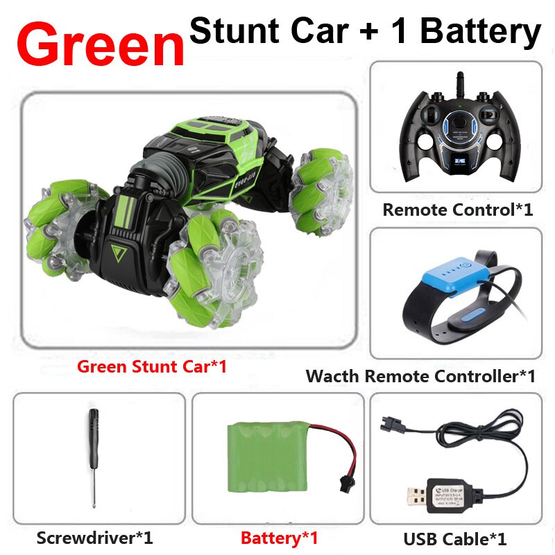 1:16 Remote Control Stunt RC Car Gesture Induction Twisting 4WD Off-Road Vehicle Light Music Drift Side Driving RC Toys: Green 1B