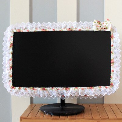 Lace Fabric Computer Frame Cover Monitor Screen Dust Cover With Elastic Pen Pocket Bow Home Decorations: Light Green / 17-22 inches