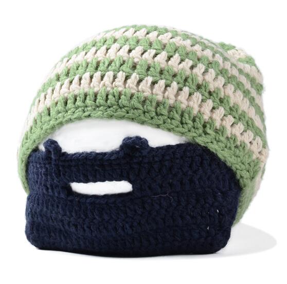 YRRETY Winter Beard Novelty Beanies Handmade Caps Head Knitted Men Hats Warm Cap Embroidery Glasses Pro Ear Protection: Beige green stripe
