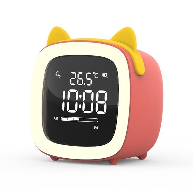 Cut Digital Alarm Clock Cartoon Night Light Desk Alarm Clock Rechargeable Battery, Christmas for Kids: Dark Gray