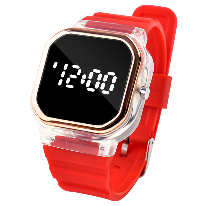 Led elektronisk digital gummiklokke for kvinner tilfeldig enkel silikon dameklokke herre montre femme zegarek damski: Rød