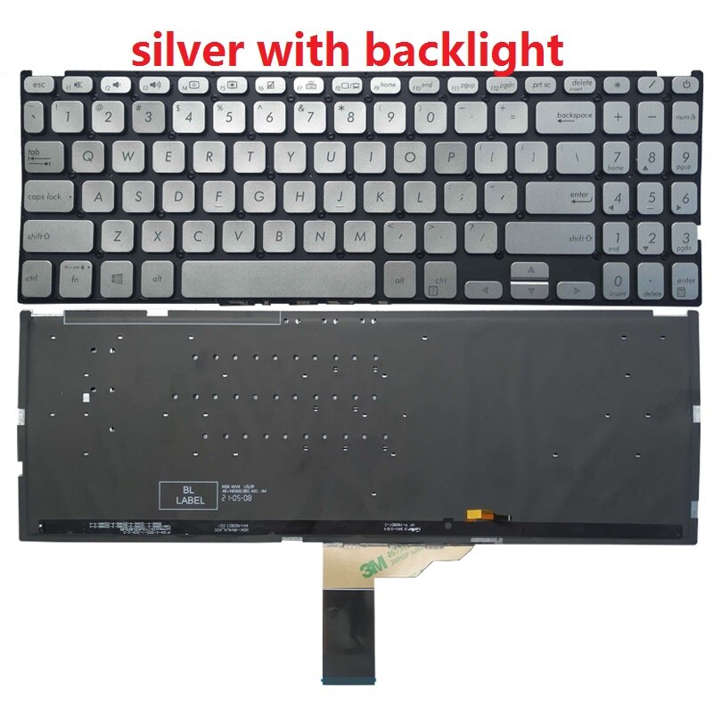 US laptop Keyboard for ASUS Vivobook X512 X512D X512FA X512DA X512UA X512UB F512DA F512DA-WH31 F512FA F512FA-AB34 F512UA X509J: silver with backlit