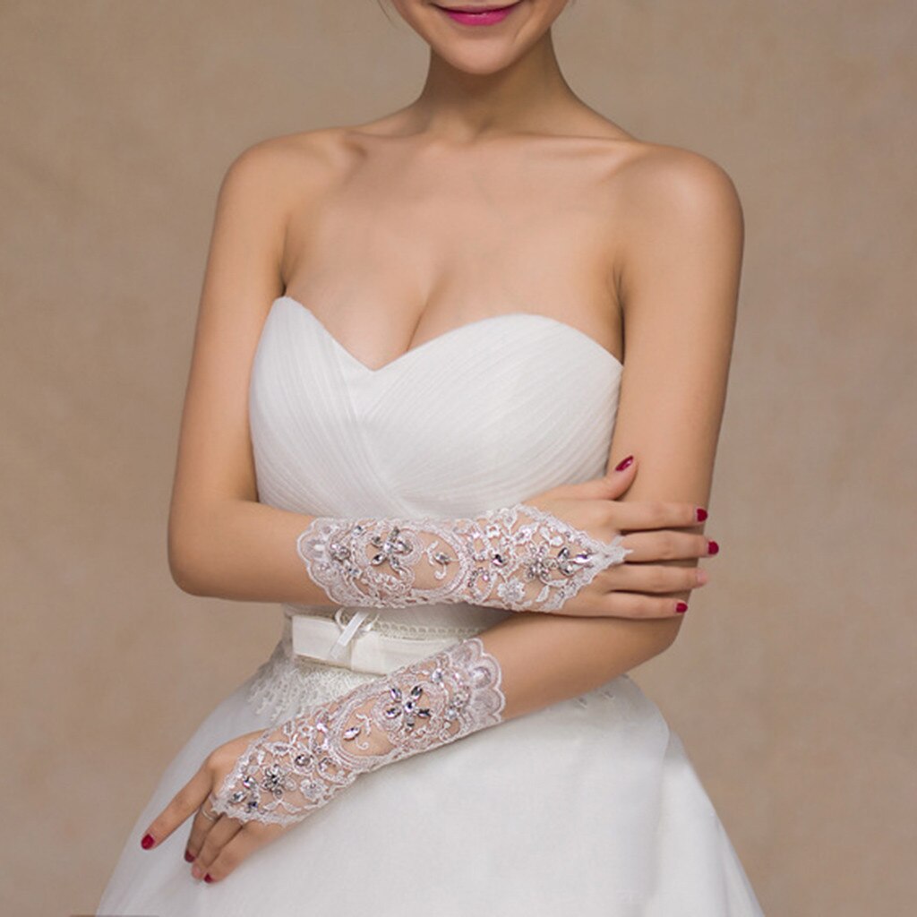 Guantes de encaje con lentejuelas para de novia, guantes transpirables para novia, accesorios de vestido de de boda, guantes de novia