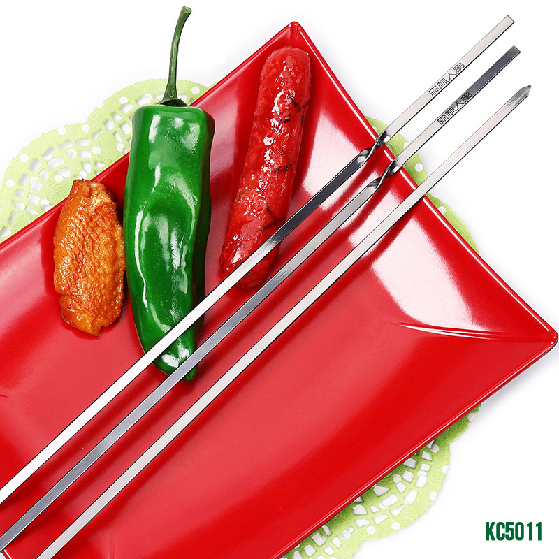 6 10 12 stks/pak 17.7in (45 cm) roestvrij staal Platte BBQ Sticks Barbeque Spiesjes Kebab BBQ Stickers Grill Barbecue Accessoires