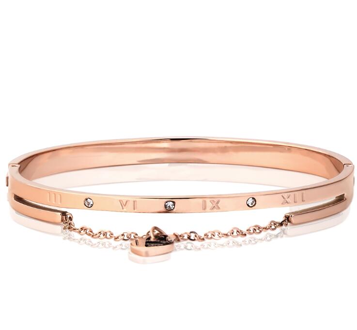 Gold/Rose Gold-Color Crystal Heart Charm Bracelets Wrap Cuff Bangles For Women Jewelry Valentine: rose gold heart