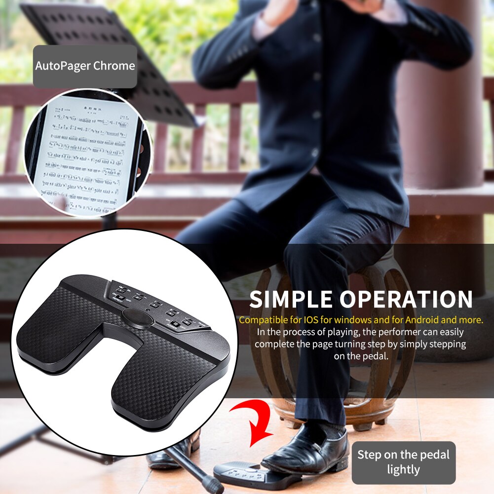 Black Wireless Page Flipper Durable ABS Music Pedal Portable Tablets Bluetooth Guitar Rechargeable Accessories Smart Practical