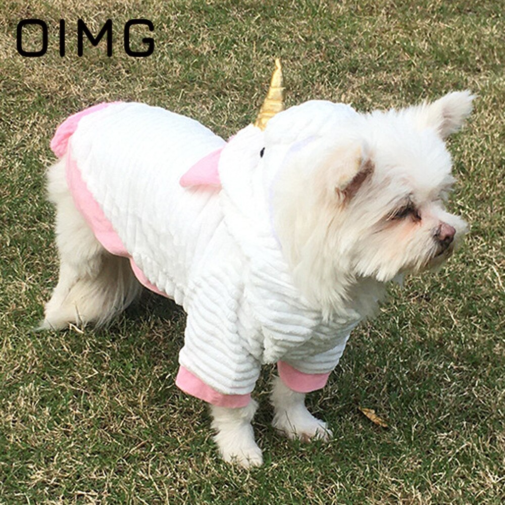 OIMG Autumn Winter Small Dogs Hoodies Unicorn Dog Clothes For Pet Clothing Pomeranian Bichon Cartoon Puppy Outfits Costume