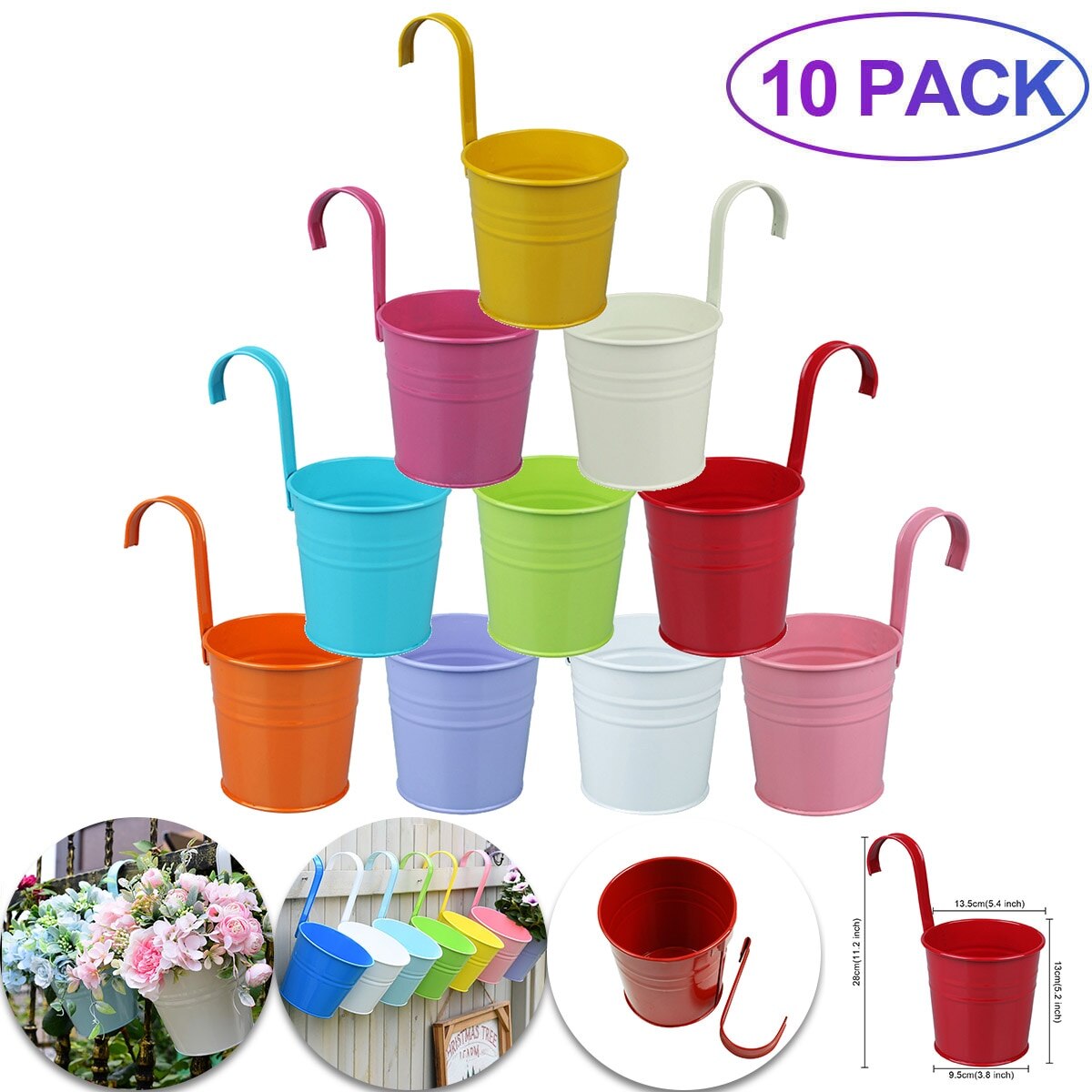 Macetas colgantes de pared para jardín y balcón, cubo de Metal, soporte para flores, 10 colores