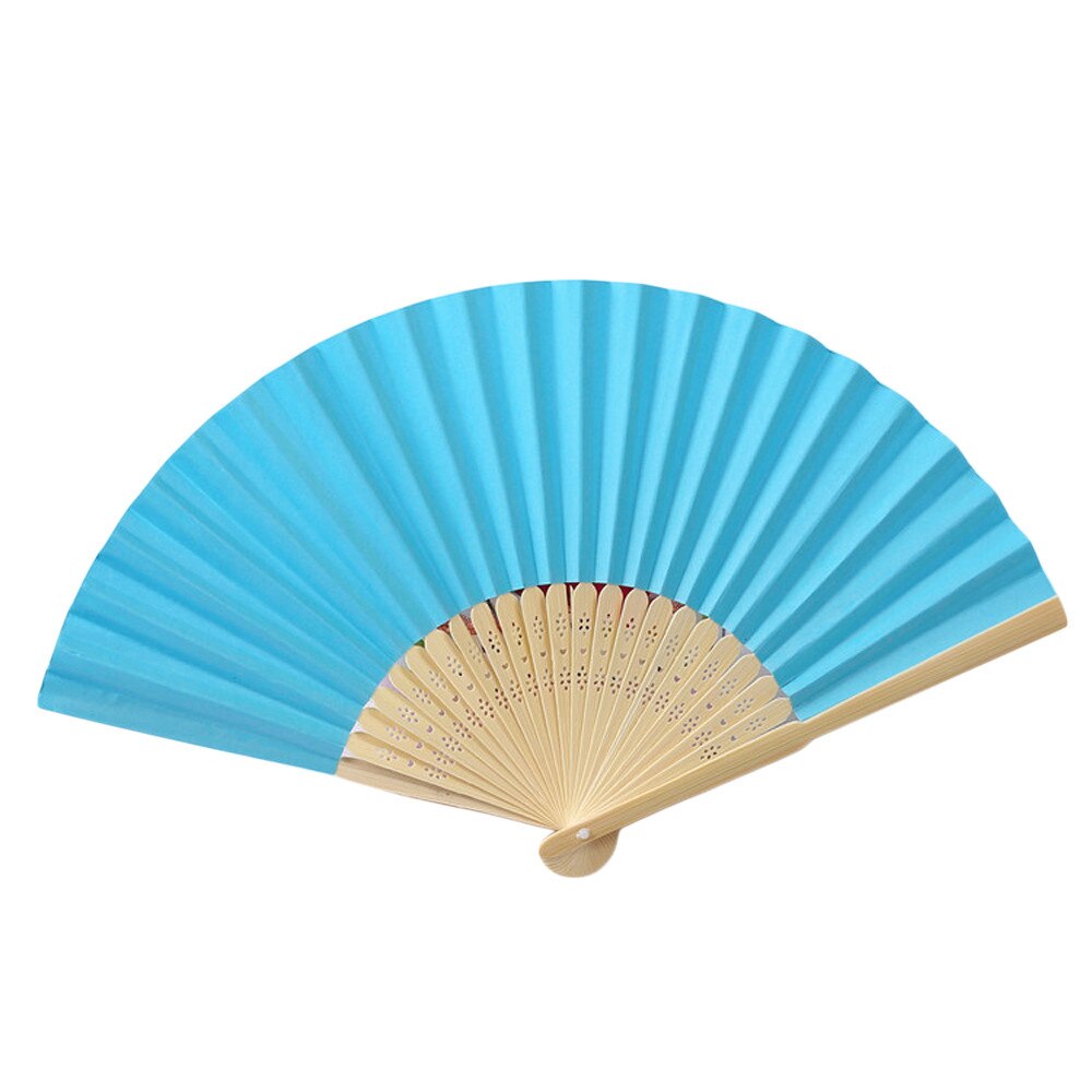 Éventail pliable en papier | Offre spéciale, motif d'été, danse, fête de mariage, dentelle, soie, tenue à main de couleur unie: Blue
