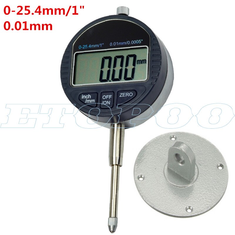 Digital urskiveindikator 0-12.7mm/0-25.4mm 0.01 med mini magnetisk basismagnetstandholdermåler måleværktøj: 0-25.4mm indikator