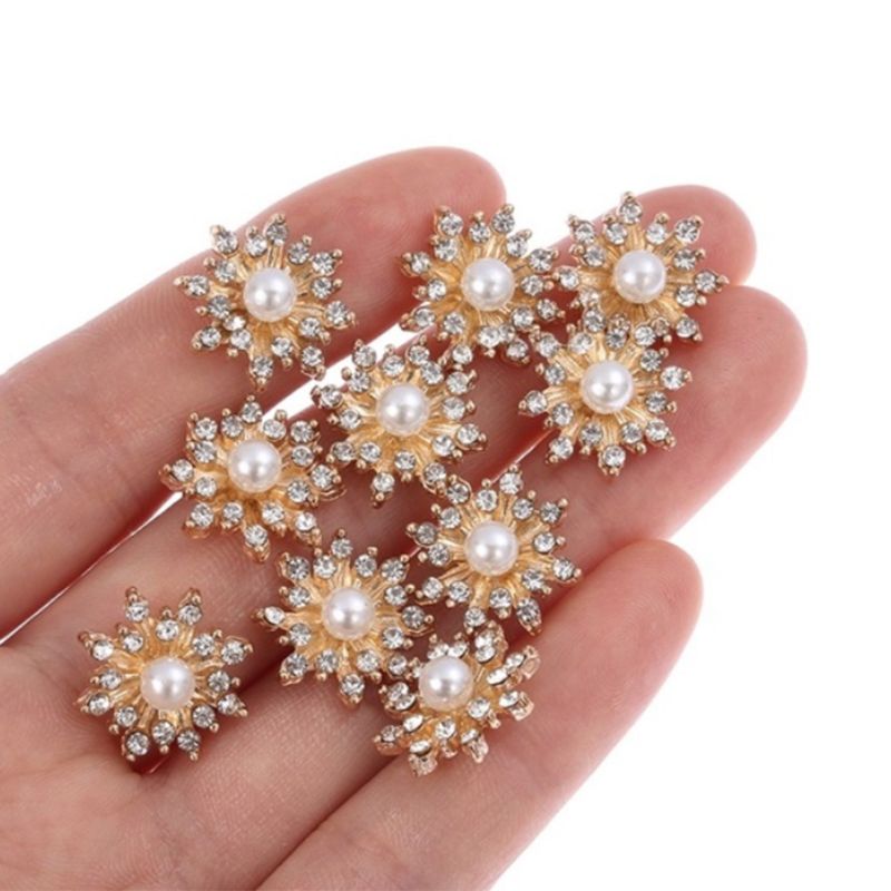 10 st / set 17mm strass faux pärla snöflinga knappar flatback hårnål dekoration diy hantverk kläder sömnadstillbehör