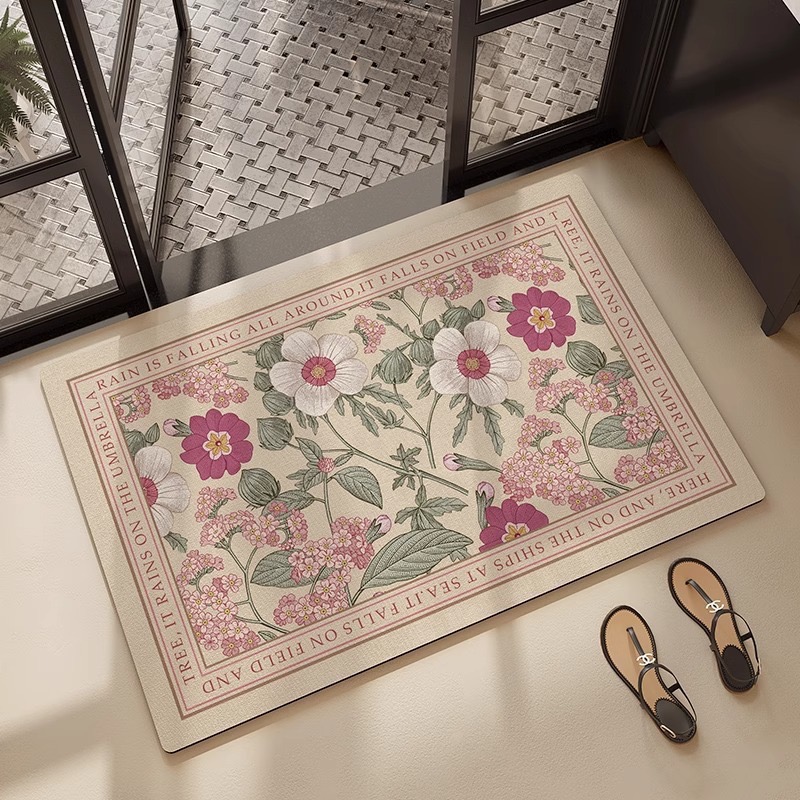 VIKAMA Flower Diatom Mud Bathroom Quick-Drying Absorbent Foot Mat, Home Entrance Door Floor Mat, Home Decoration