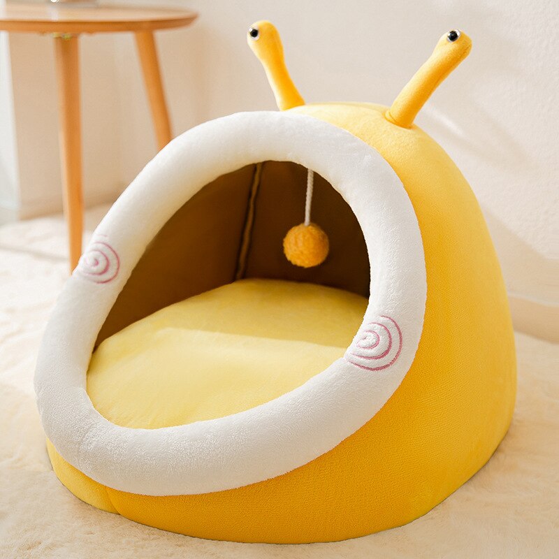 Cute Cat Bed for Indoor Machine Washable Pet Beds for Small Dogs Winter Warm Puppy Cave Cozy Kitten Cushion Calming Dog Bed: Yellow Snail / S 30x30x28 cm