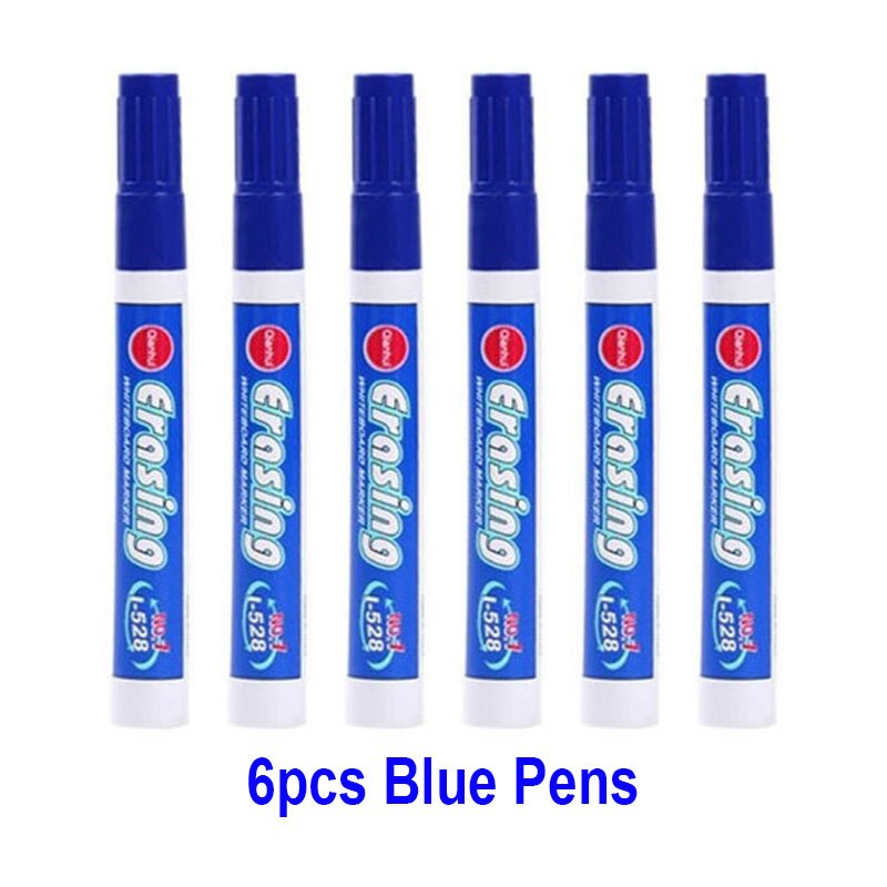 Stylo marqueur effaçable de grande capacité, 4 couleurs, pour tableau blanc, fournitures de papeterie pour salle de classe, réunion de bureau: 6pcs Blue Pens