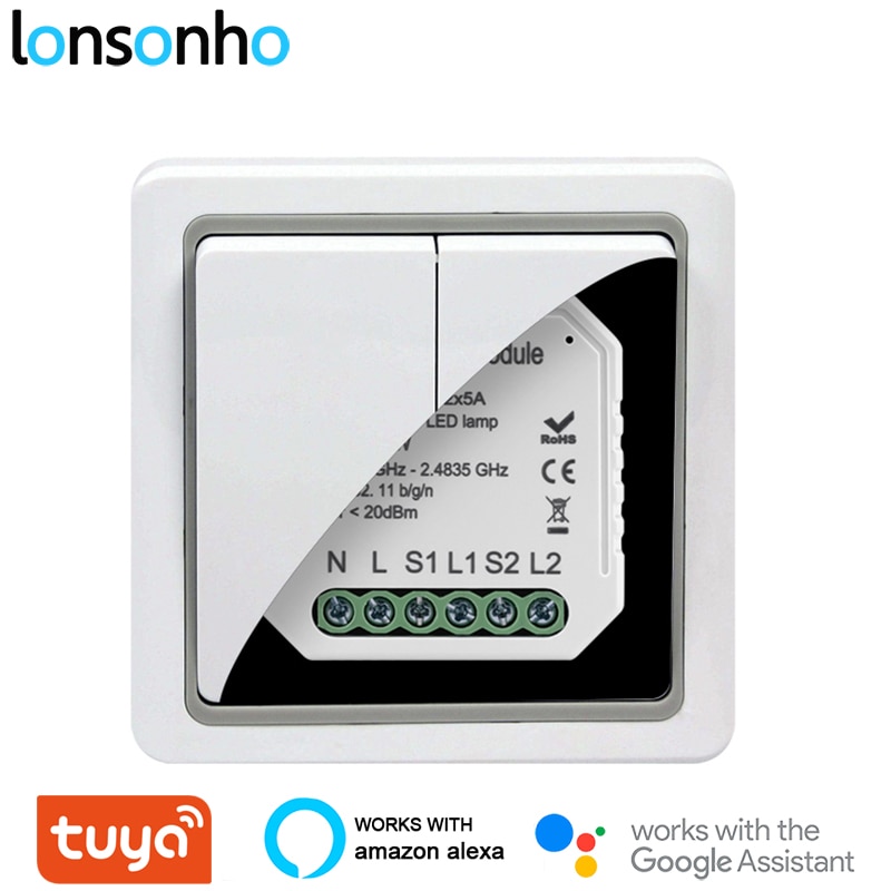 Lonsonho Smart Wifi Schalter Relais 2 Gang 220V Tuya Smart Home Automation Modul Fernbedienung Kompatibel Alexa Google Hause mini