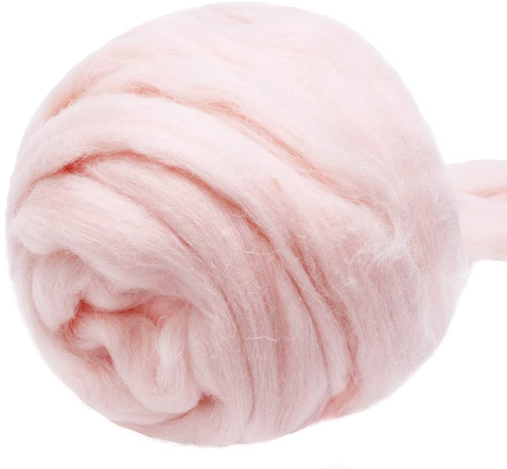 Imzay 3.53oz Wool Roving Yarn, Wool, Chunky Yarn, Spinning Wool Roving For Needle Felting Wet Felting（meat pink）