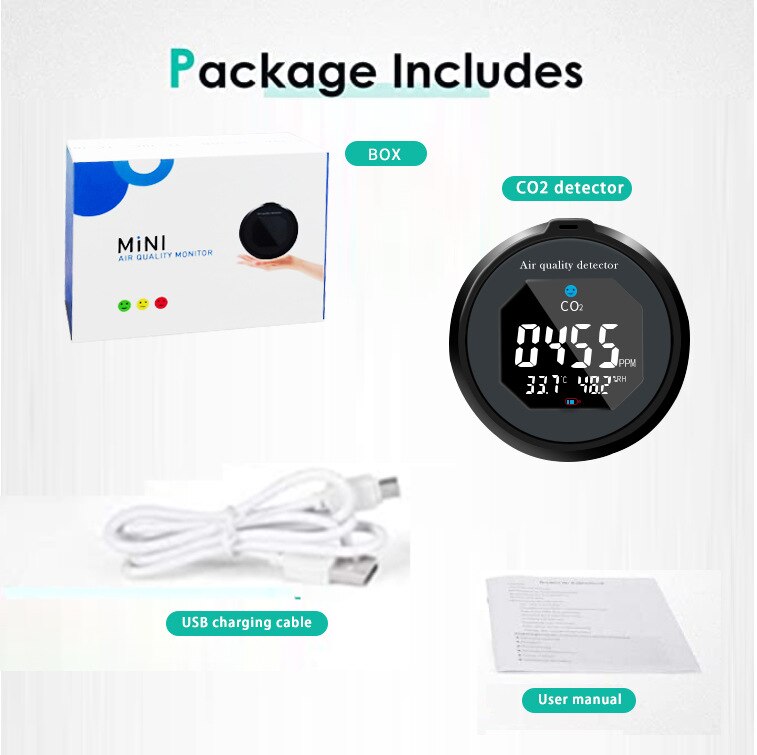 Draagbare CO2 Detector CO2 Sensor Luchtkwaliteit Monitor Multifunctionele Thermohygrometer Digitale Lucht Detector Air Analyzer
