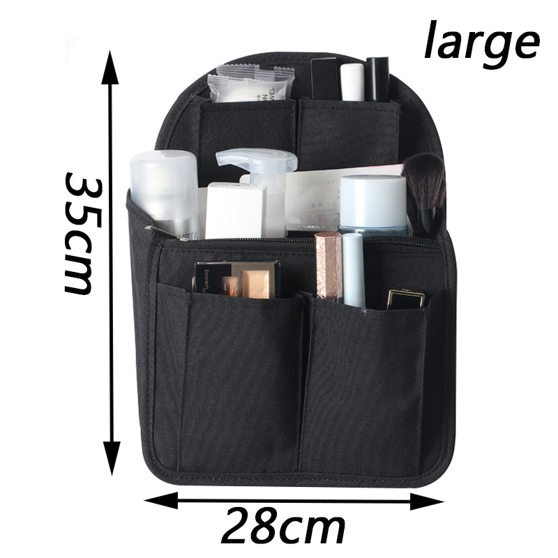SEREQI-organiseur de sac à dos à insérer, sac à main de voyage, sac à plusieurs poches, sac organisateur de toilette, accessoires de voyage pour hommes et femmes: Large black