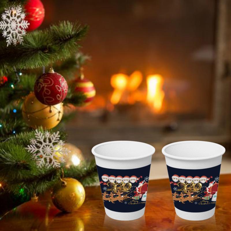 10 stücke Frohe Weihnachten Einweg Tasse Santa Claus Tragen Masken Familie aufbringen Einweg Pappbecher Weihnachten Party Nachtisch Tassen