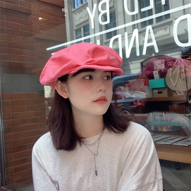 Sombreros Retro japoneses para mujer, gorro plano liso octogonal Newsboy, informal, boina, pintor, Otoño e Invierno: Plum color