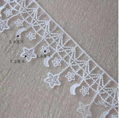 Ruban étoile en dentelle brodée, 1m, blanc, noir, or, garniture à franges, accessoires de couture: WHITE
