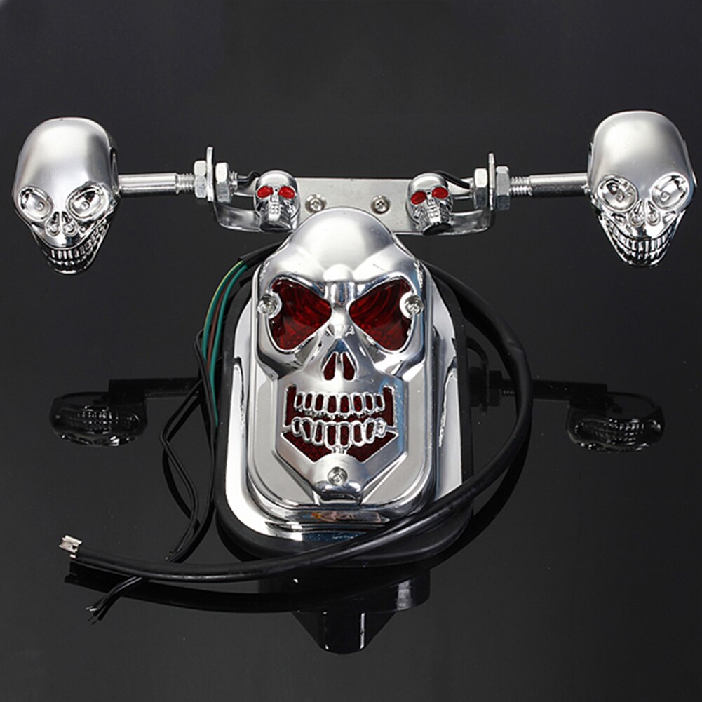 Universele Chrome Skelet Stijl Staart Achter Brake Running En Draaien Licht Voor Motorfietsen