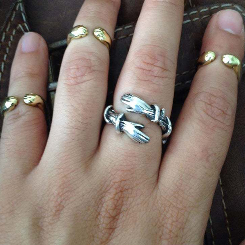 Îmbrățișare gotică mâinile musculare inele pentru femei bărbați inel cu manșetă deschisă reglabilă petrecere inele de cuplu de nuntă bijuterii vintage anillos bague: Vintagesilver