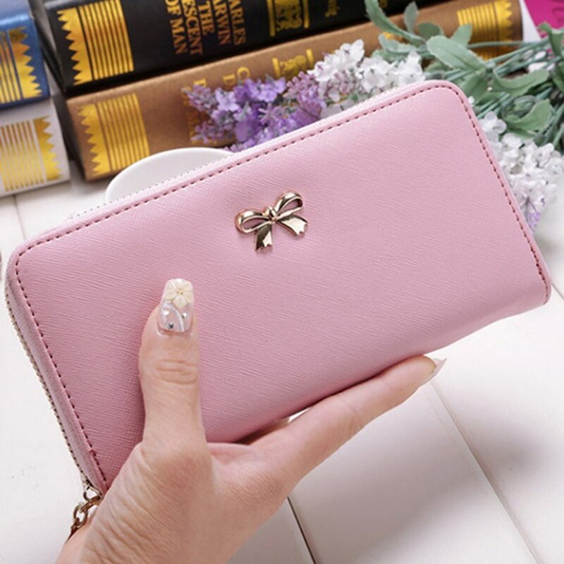 Raccoglitore lungo delle Donne di Cuoio Della Borsa e Del Raccoglitore Della Signora di Disegno Del Partito di Frizione Titolare della Carta Femminile Carteras Bolsos De Mujer 2020: pink 2