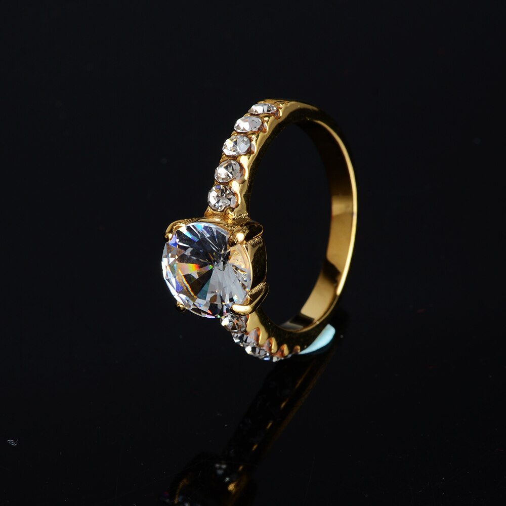 Bague classique de luxe en Zircon cubique AAAAA pour femmes, élégante, couleur or, titane et acier