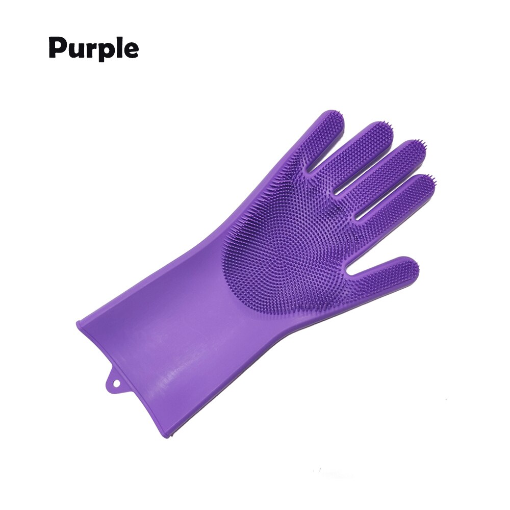 2 In 1 Magic Silicone Dishwashing Scrubber Dish Washing Sponge Rubber Gloves Housekeeping Kitchen Cleaning Tool: Purple right