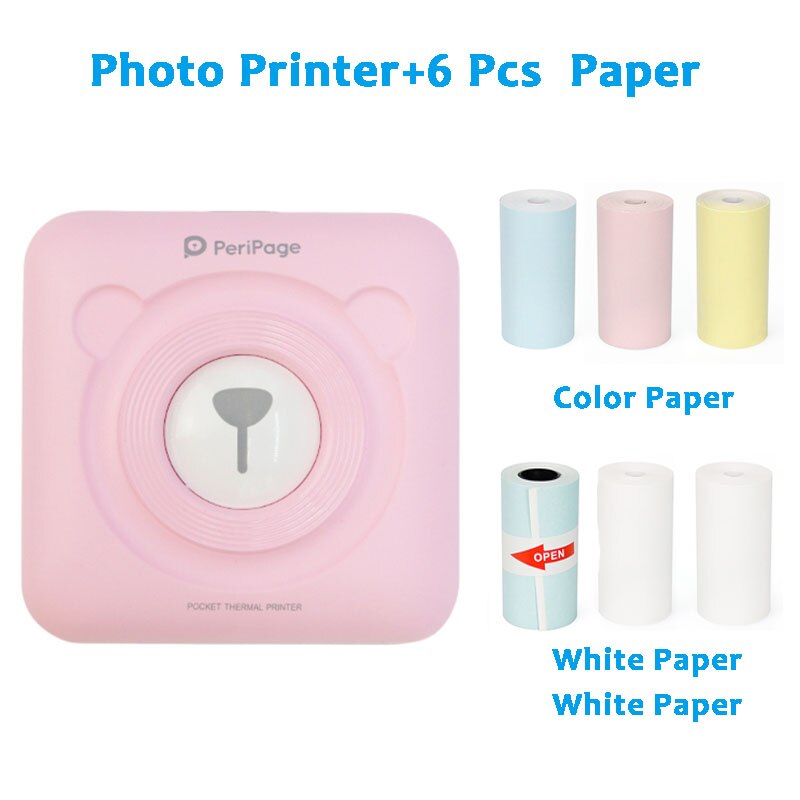 Peripage-Mini impresora térmica de bolsillo A6, dispositivo de impresión portátil de 58mm, color rojo y amarillo, inalámbrica, Bluetooth, Android e IOS, novedad: P 6 Pcs Paper