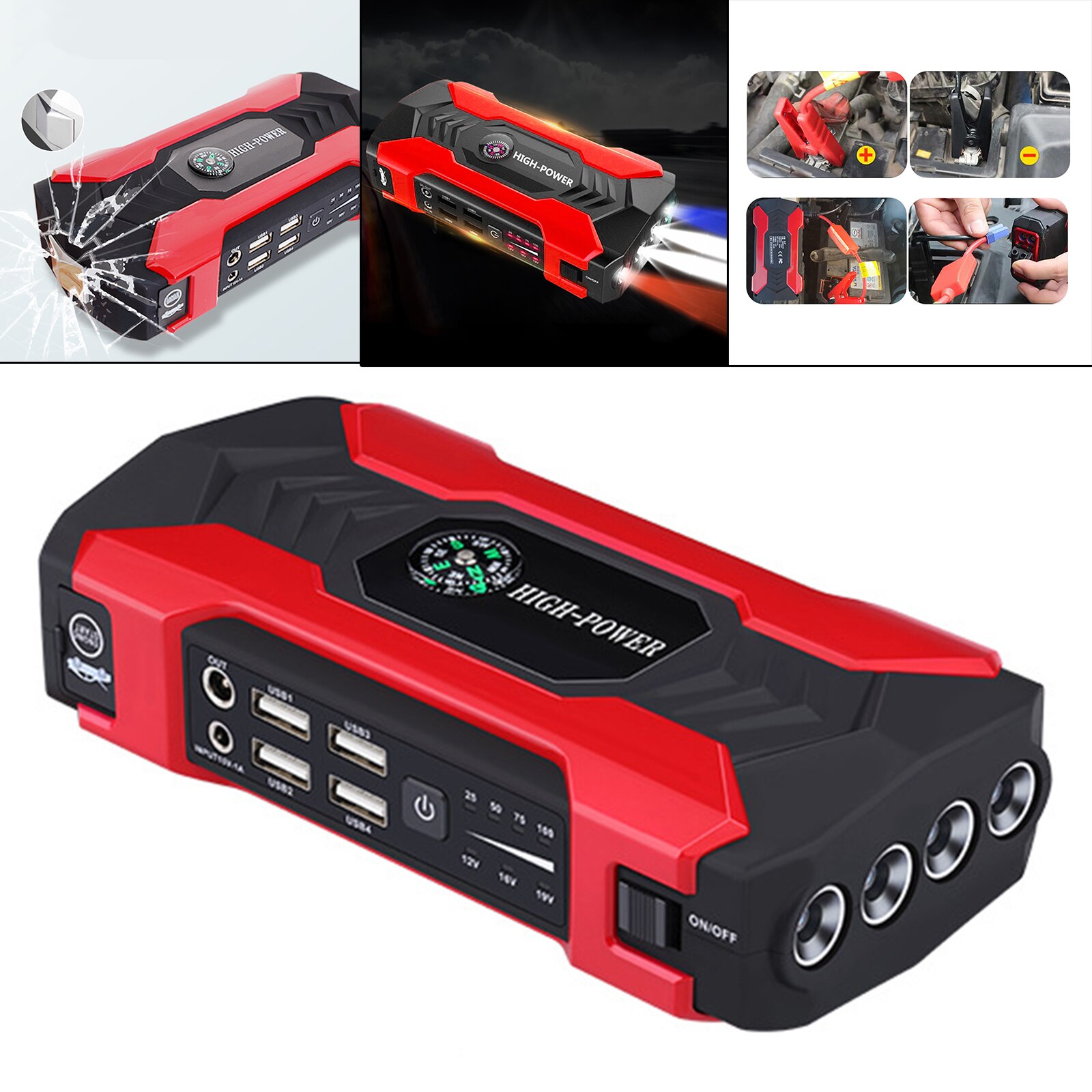 12V Car Jump Starter Peak 400A 10000mah LED Flashlight without Carry Case