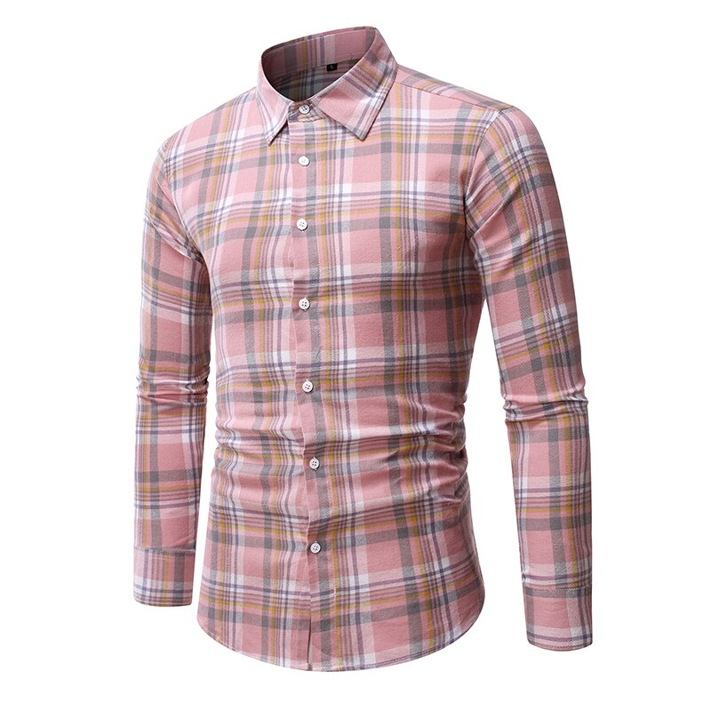 Mannen Shirt Lange Mouw Plaid Shirts Lange Mouw Tiener Shirts Student Literaire Gestreepte Paar Shirt S-5XL: Roze / XXXL