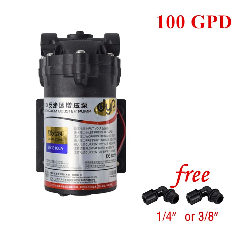 Pompe à diaphragme 24V DC RO, 50 – 400 gpd, pompe de surpression, augmenter les pièces de filtre à eau sous vide pour système d'eau à osmose inverse: 100 GPD