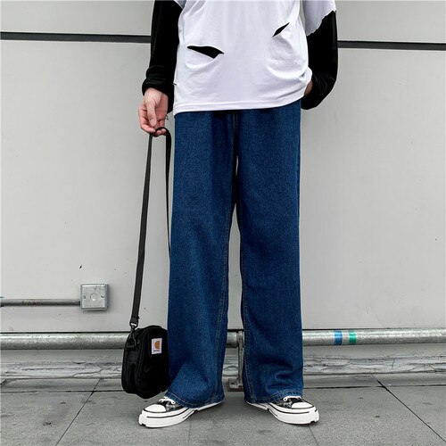 Jeans Hommes Denim D'été Mince Baggy Uni Simple Rétro Lâche Loisirs Grande Taille 3XL Style CORÉEN Lavé Haute Rue Tendance à Jambes Larges: Dark Blue / Asian Size XXL