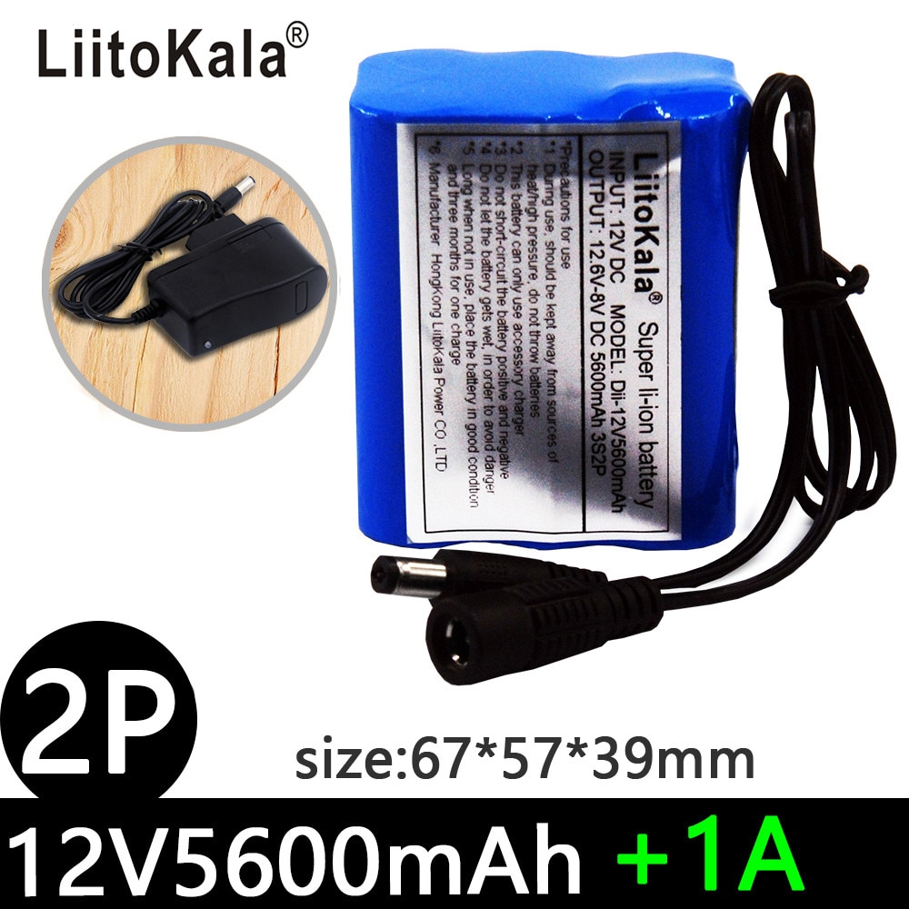 LiitoKala 12V 2200mah 3000mah 3500mah 5600mah battery Rechargeable Lithium Ion battery pack capacity DC 12.6v CCTV Cam Monitor: 12V5600mah 1A