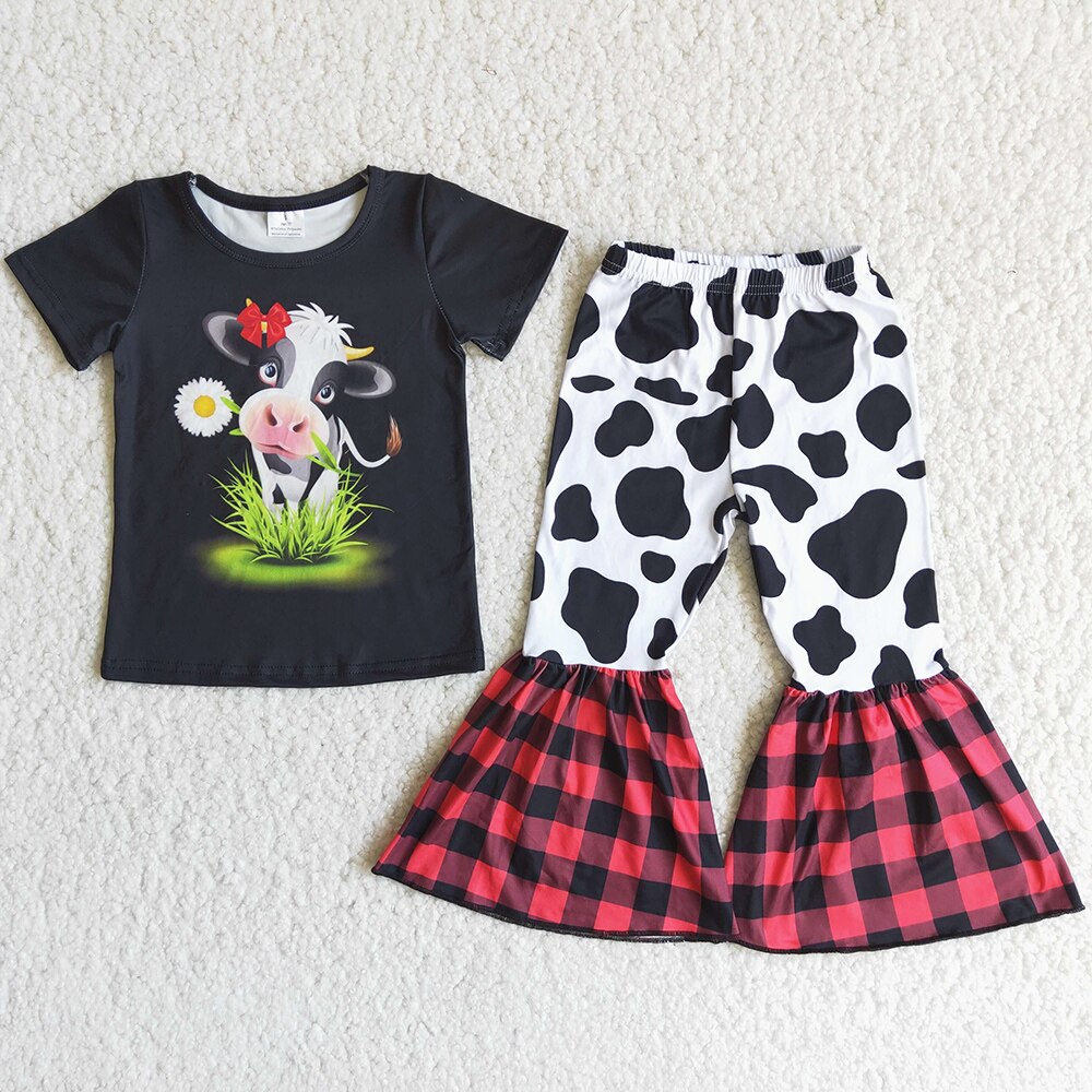 Girls Clothing Outfit Kids Clothes Sets Little Girls Summer Clothing Milk Silk Boutique Bell Bottom Outfits
