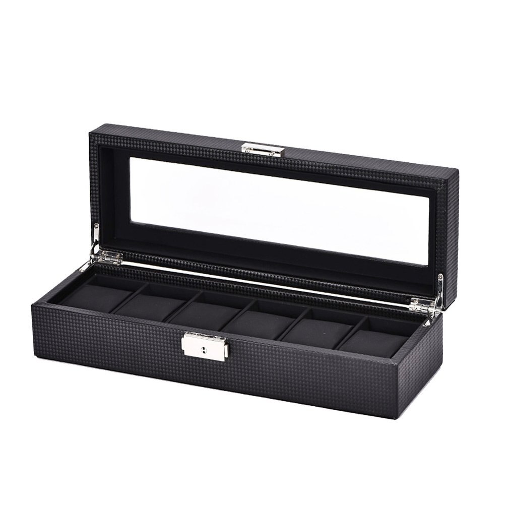 Multi-grids Leather/Carbon Fiber Watch Box winder watch Storage Box glasses Organizer Earrings Rings Jewelry Display Holder