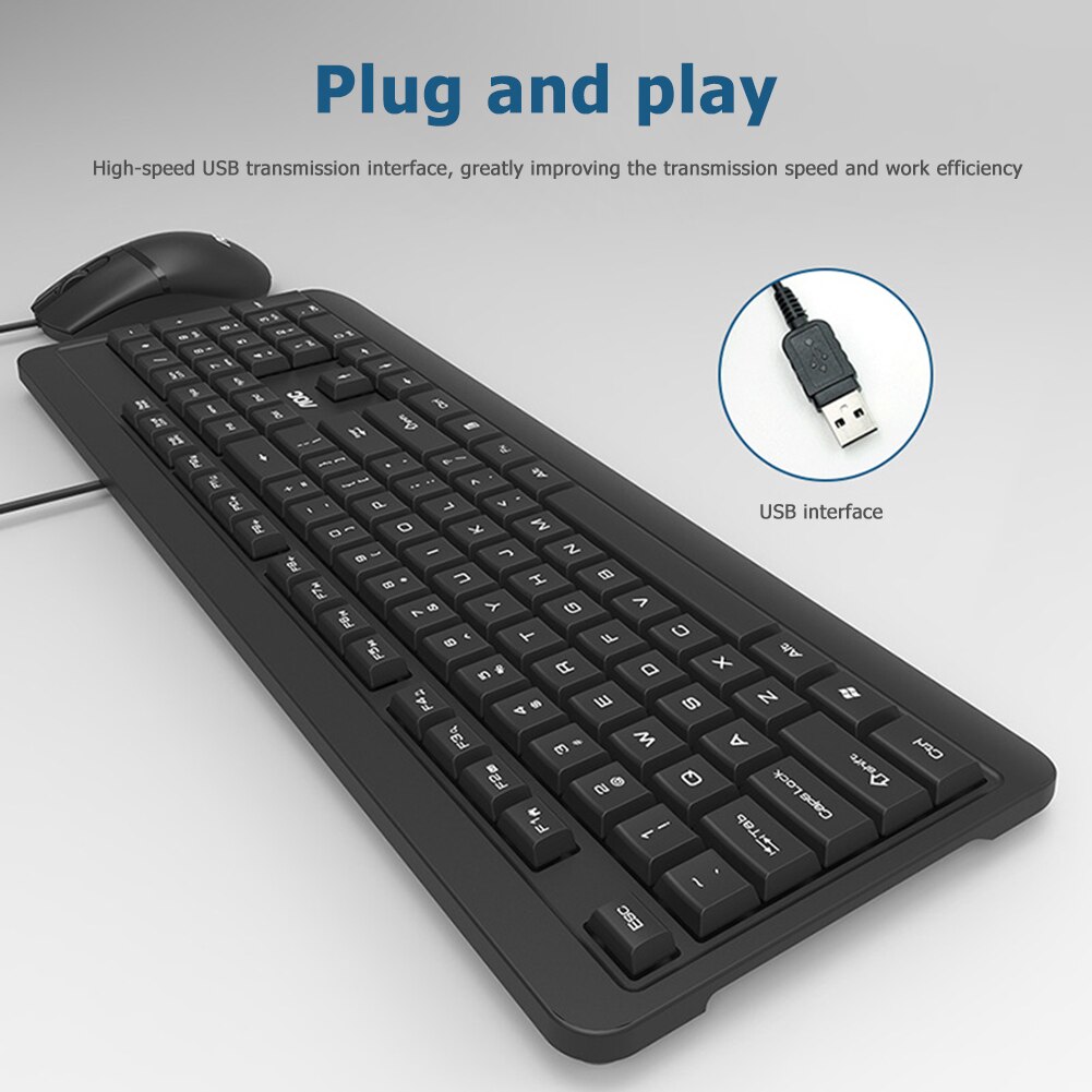 KM131/151 USB Wired 104 Keys Keyboard 3 Buttons Laptop Computer Ergonomic Mice Silent 1000 DPI Mouse Computer PC Combo