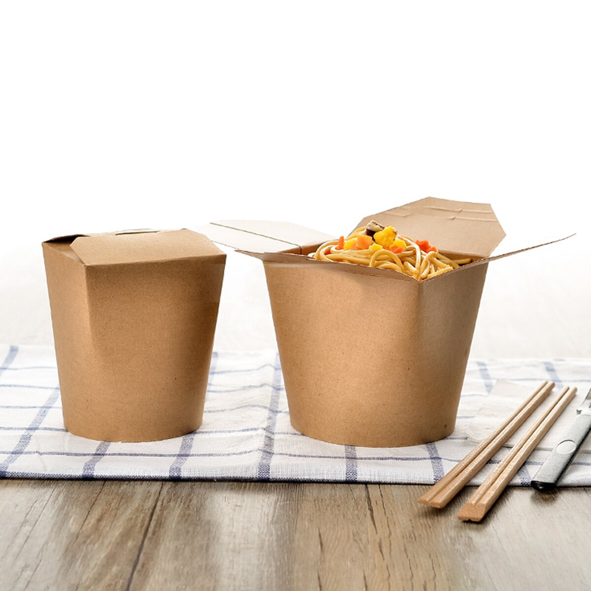 Cubo de papel Kraft desechable, contenedores preparación comida para llevar, paquete de comida, caja de papel Kraft, boda, de cumpleaños, 50 Uds. 16 onzas