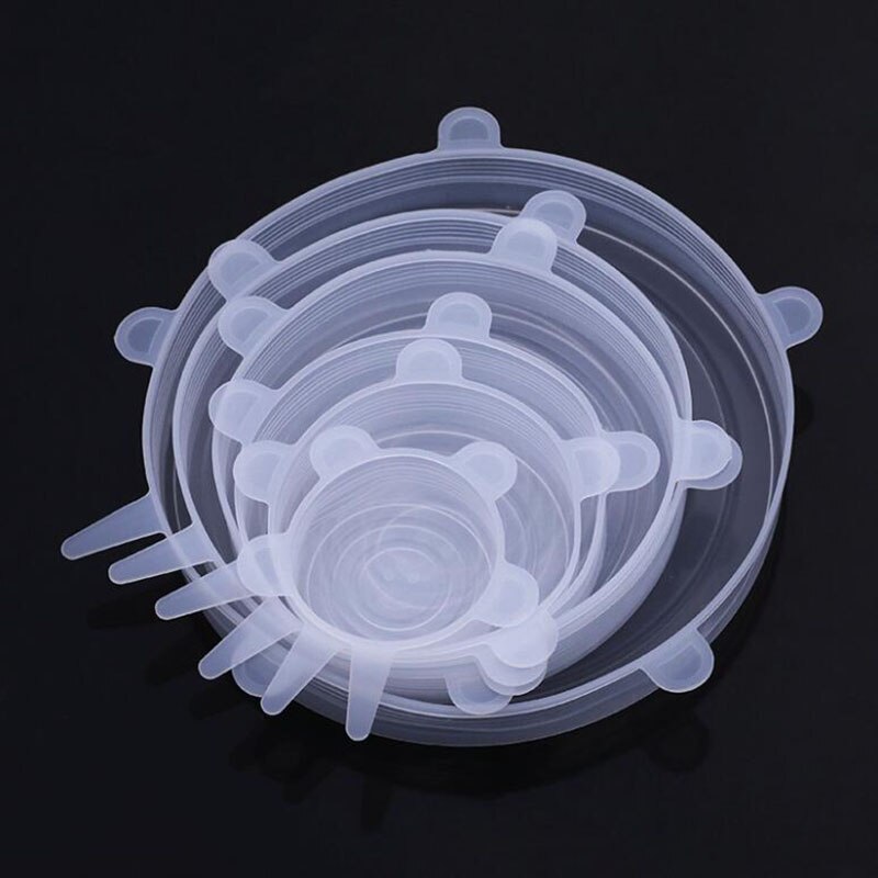 6 pçs/pçs/set tampas de silicone para alimentos cozinha reutilizável capa de silicone alimentos frescos mantendo selado quente frio disponível: White(Thicker)