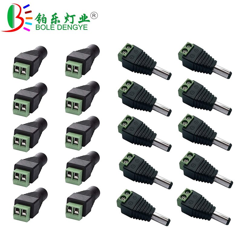1 pcs DC Conector 5.5mm x 2.1mm Power Jack Feminino Masculino Plug Adapter Para 3528 5050 5630 Único cor LED Strip E Câmera de CCTV: 10pair Fe and Male