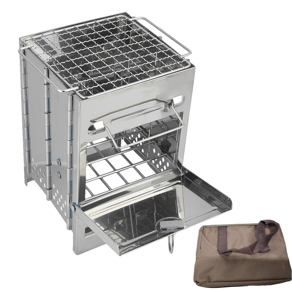 Portable Outdoor Camping Wood Stove Folding Stainless Steel Wood Burning Stove Square Camping Stove Wood Burner Picnic Cooking