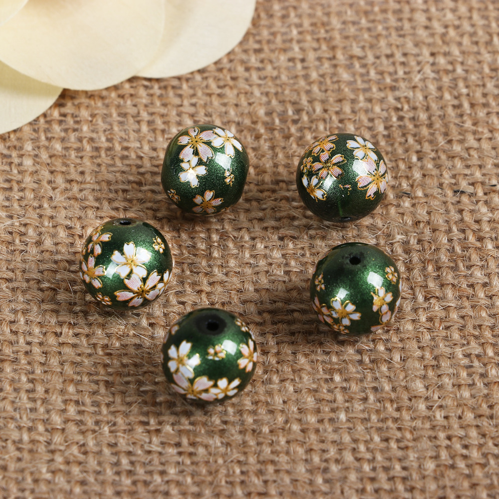 DoreenBeads – perles Tensha japonaises Vintage, perles rondes Sakura à motif de fleur, Imitation perle d'environ 12mm( 4/8 pouces) Dia 5 pièces