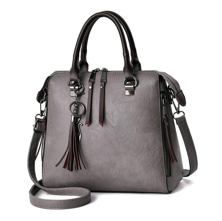 Dames handtassen met bontprint damestassen dames pu leren schoudertassen leuke tote bag bolsa  lb340: Grijs