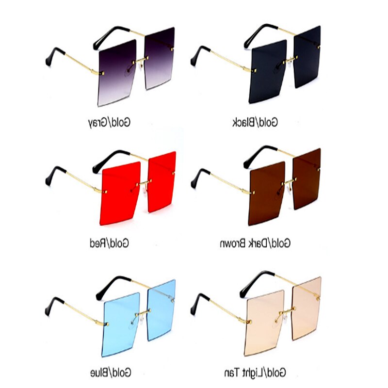 Gafas de sol europeas y americanas grandes cuadradas sin marco recortadas celebridades con el mismo estilo de la cubierta de tiro de calle de