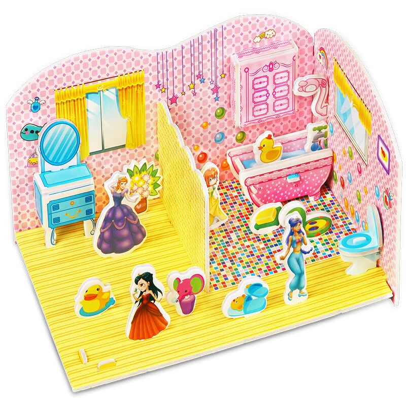 Puzzle 3D fai-da-te castello modello Cartoon House assemblaggio giocattolo di carta Kid Early Learning modello di costruzione regalo Puzzle per bambini: 8