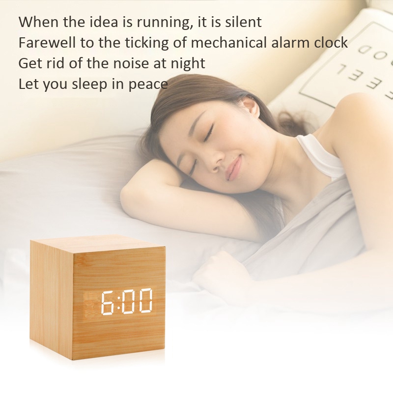 Bois LED réveil rétro lueur horloge bureau Table décor commande vocale Snooze fonction bureau outils