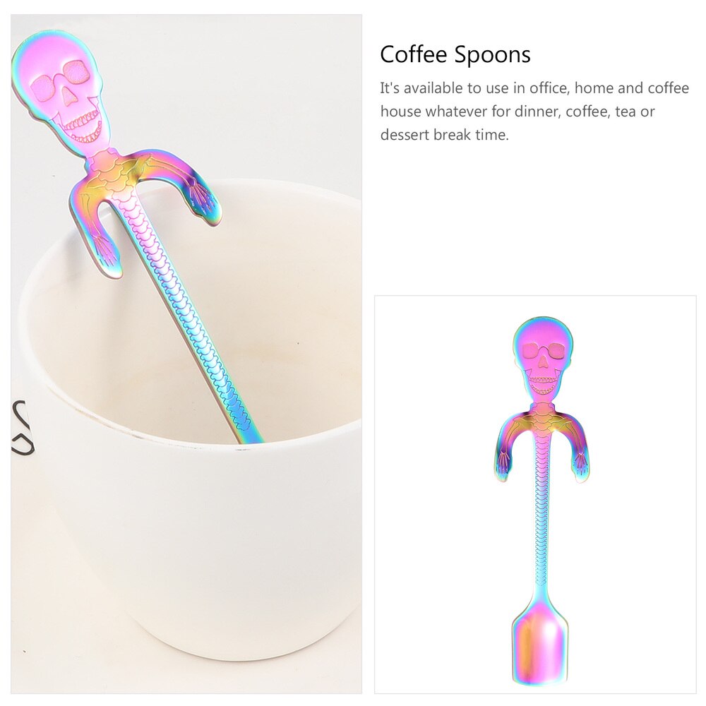 2 Stuks Rvs Koffielepels Schedel Roeren Lepel Creatieve Dessert Lepel